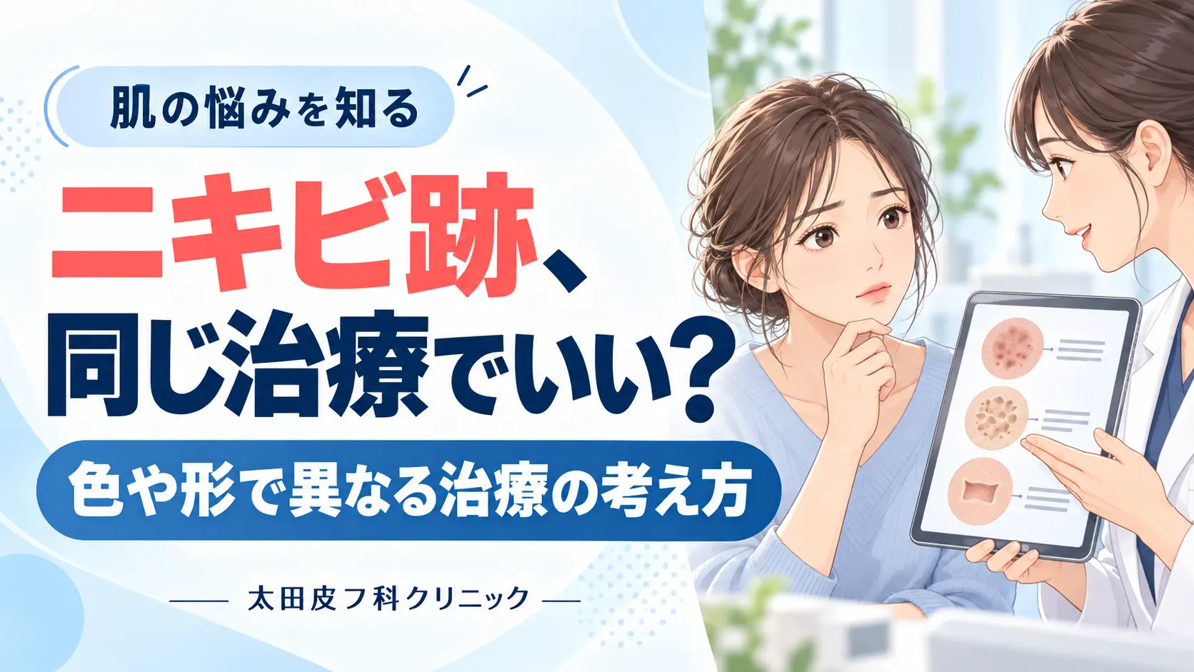 そのニキビ跡、治し方が違うかもしれません|赤み・茶色・クレーターで治療が変わる理由のサムネイル